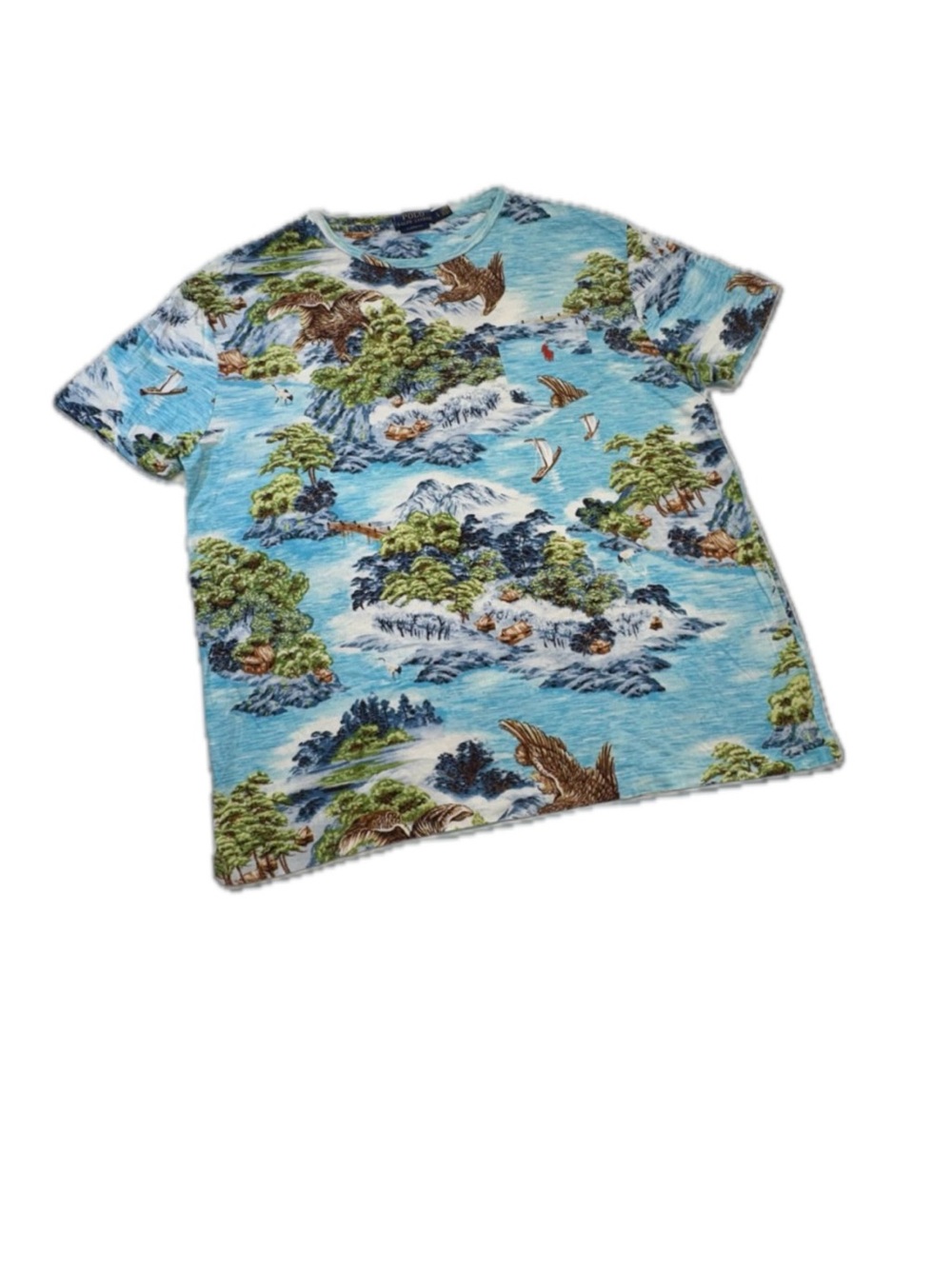 Polo Ralph Lauren Island Eagle Mountain Pocket Tee Shirt Light Blue Mens Large